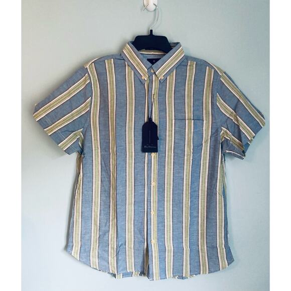 Ben Sherman Button Down Mens Shirt Medium Blue and Green - Picture 1 of 8